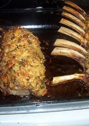 A picture of Rosemary and Garlic-crusted Lamb Racks.