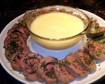 Easy Serving Recipe Poached Beef Topside Steak Pinwheels with Sabayon Sauce Restaurant Style