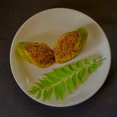 A picture of Andhra style stuffed Karele or Gutti Kakarakaya.