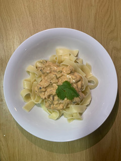 A picture of Left Over Sour Cream Chicken Pasta.