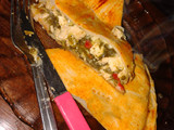 Tarta de acelga con pollo y champiñones.