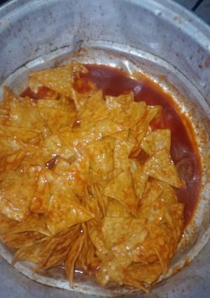 Una foto de Chilaquiles rojos para niños🇲🇽😋