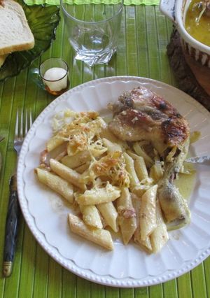 Une photo de Poulet rôti et gratin de pâtes