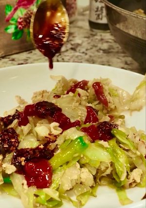 A picture of Spicy Cabbage and Egg Stir-Fry.