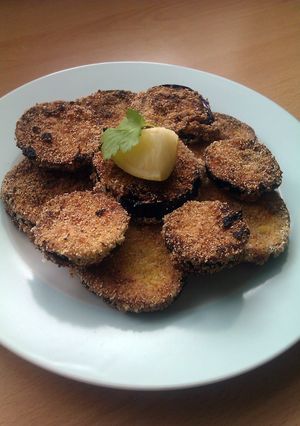 A picture of Vickys Cornmeal Fried Aubergine / Eggplant, GF DF EF SF NF.