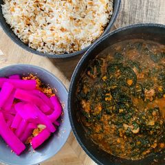 A picture of Egyptian Spinach beef stew.