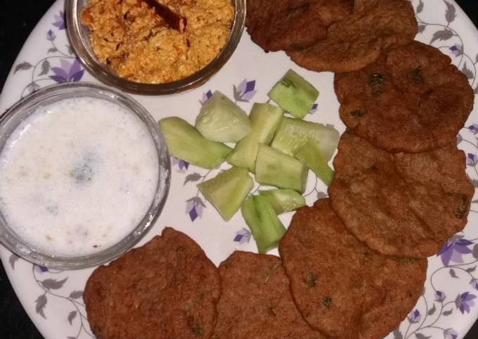 Singhare ke aate ki poori with crumbled paneer and chaas