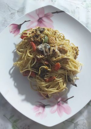 Foto resep Cheesy Chicken Mushrooms Spaghetti