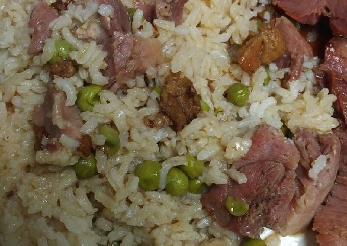 Simple Way to Make Speedy Roasted Rice, Peas, and Ham