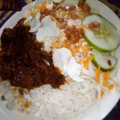 A picture of Rice and stew.
