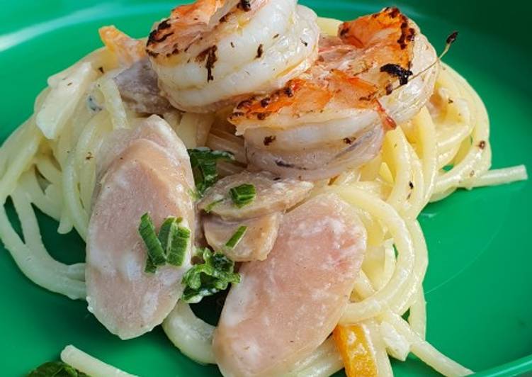 Resep Creamy spaghetti with garlic prawn oleh Azliatus 