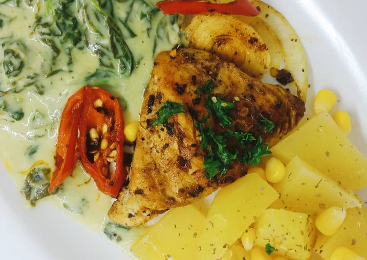 Pan Seared Chicken Breast with Creamy Spinach | Ayam Saus Bayam