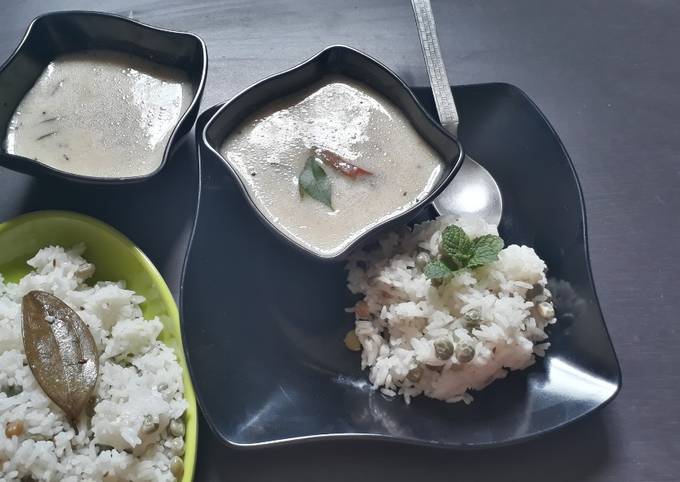 Lilva pulao and gujarati kadhi