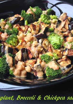 A picture of Eggplant, Broccoli & Chickpea salad.