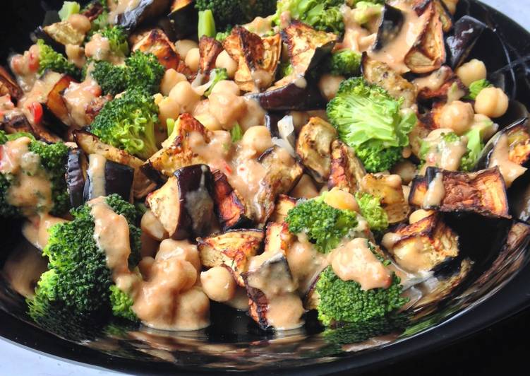 Eggplant, Broccoli &amp; Chickpea salad
