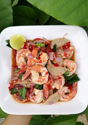 รูปของ ยำน้ำปลาร้าหมูยอ+กุ้งสุก