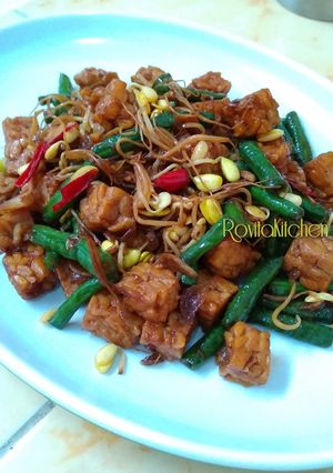 Foto resep Tumis tempe toge kedelai kacang panjang
