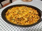 Gratin de spätzles à l’ananas, fromage et petits légumes