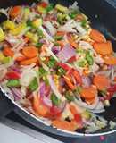 Wok verduras con camarones