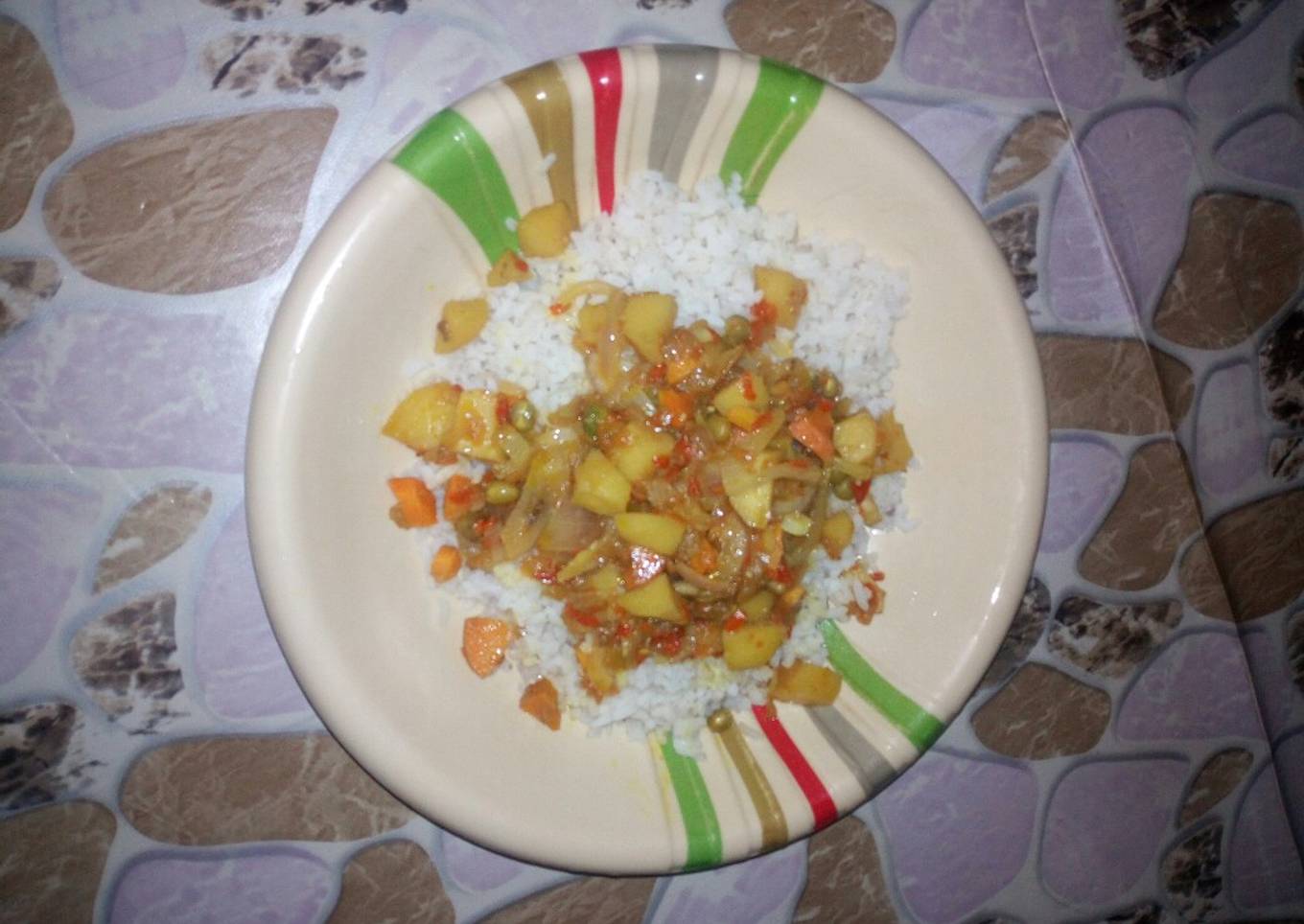 White rice with vegetable soup