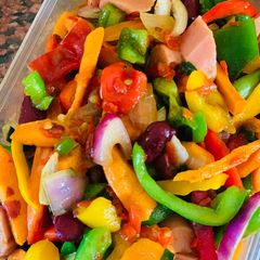 A picture of Chicken sauce with veggies.