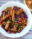 Tofu and stir fried vegetables in hot schezwan sauce