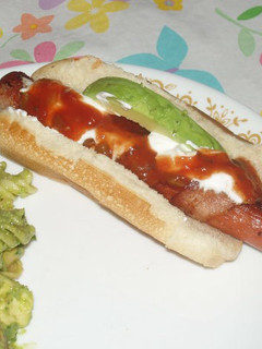 A picture of Bacon Wrapped Mexican Hotdogs.