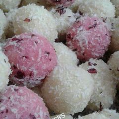 Rosey coconut laddu gulkand infused &almond coconut laddu A picture of Rosey coconut laddu gulkand infused &almond coconut laddu.