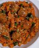 Fusilli with Plant-Based Meatballs in Creamy Tomato Sauce