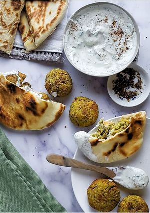 A picture of Healthy Air Fryer Falafel w/ Lemon & Dill Aioli.