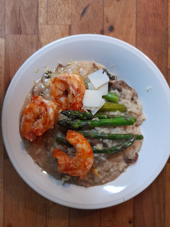 Foto de Risotto de Cogumelos, Espargos e Camarão