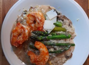 Foto de Risotto de Cogumelos, Espargos e Camarão