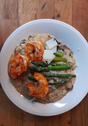 Foto de Risotto de Cogumelos, Espargos e Camarão