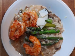 Risotto de Cogumelos, Espargos e Camarão