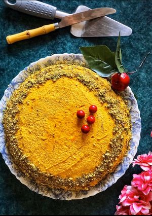 A picture of Wholewheat Mango Cake With Cream Cheese Mango Frosting 🎂.