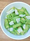 Rigatoni au pesto de petits pois