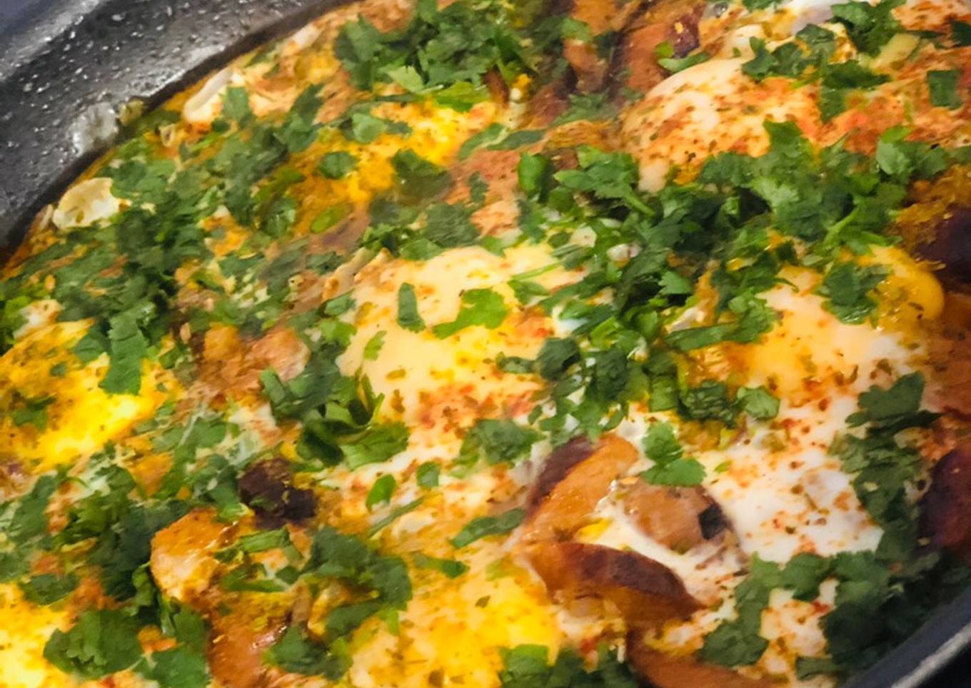 Portuguese Egg with Masala Sausage <br />@mubina_18