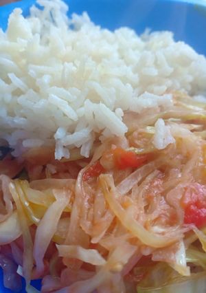 A picture of Rice and cabbage# local food contest _nairobi west.