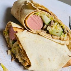 A picture of Beef sausage shawarma.