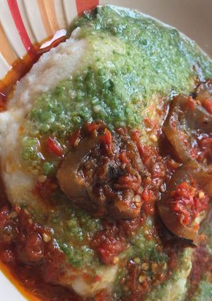 A picture of Semo with okro soup.