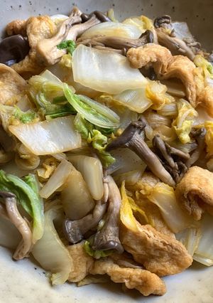 A picture of Stir-Fried Wombok & Shimeji with ‘Abura-age’ (Thin Fried Tofu).