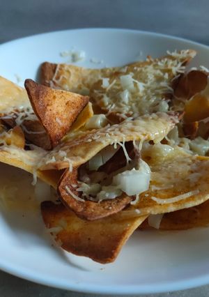 A picture of Homemade Nachos with Fajita Tortillas in the Air Fryer.