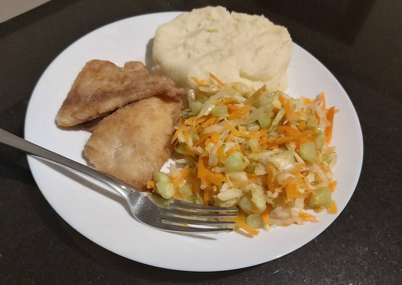 Mash potatoes, salad n fish fillet