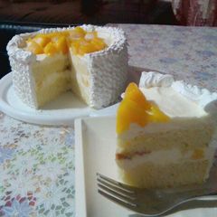 A picture of Mango Cake using Pancake Mix.