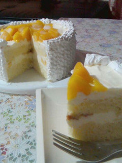 A picture of Mango Cake using Pancake Mix.