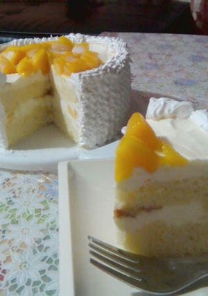 A picture of Mango Cake using Pancake Mix.
