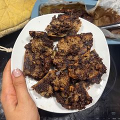 A picture of Banana bread with nutella & chocolate.