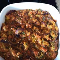 A picture of Karela sabzi. Bitter gourd curry.
