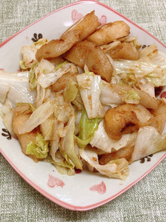 沙茶高麗菜炒甜不辣 的食譜成品照片
