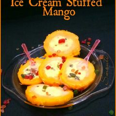 A picture of Ice cream stuffed mango.